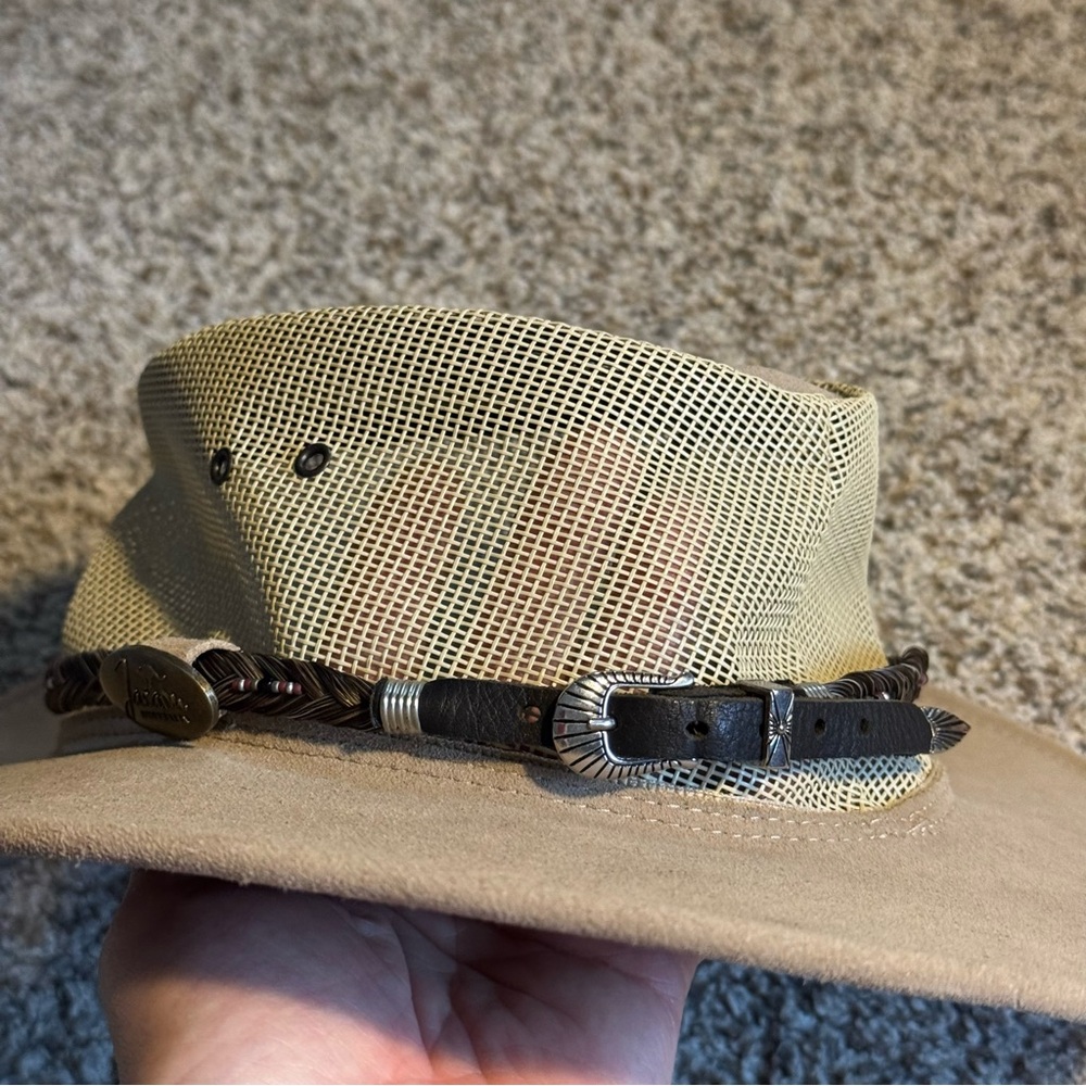 Jacaru Shady Lady Tan Mesh Safari Hat with Leather Band - S
